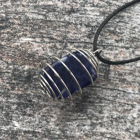 blue sodalite wire wrapped necklace