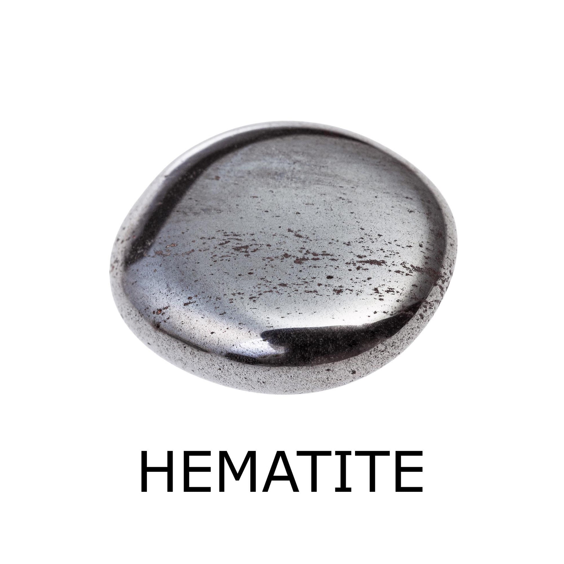 hematite tumbled stone with label