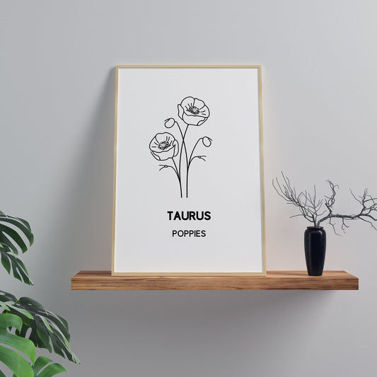 taurus zodiac birth flower print