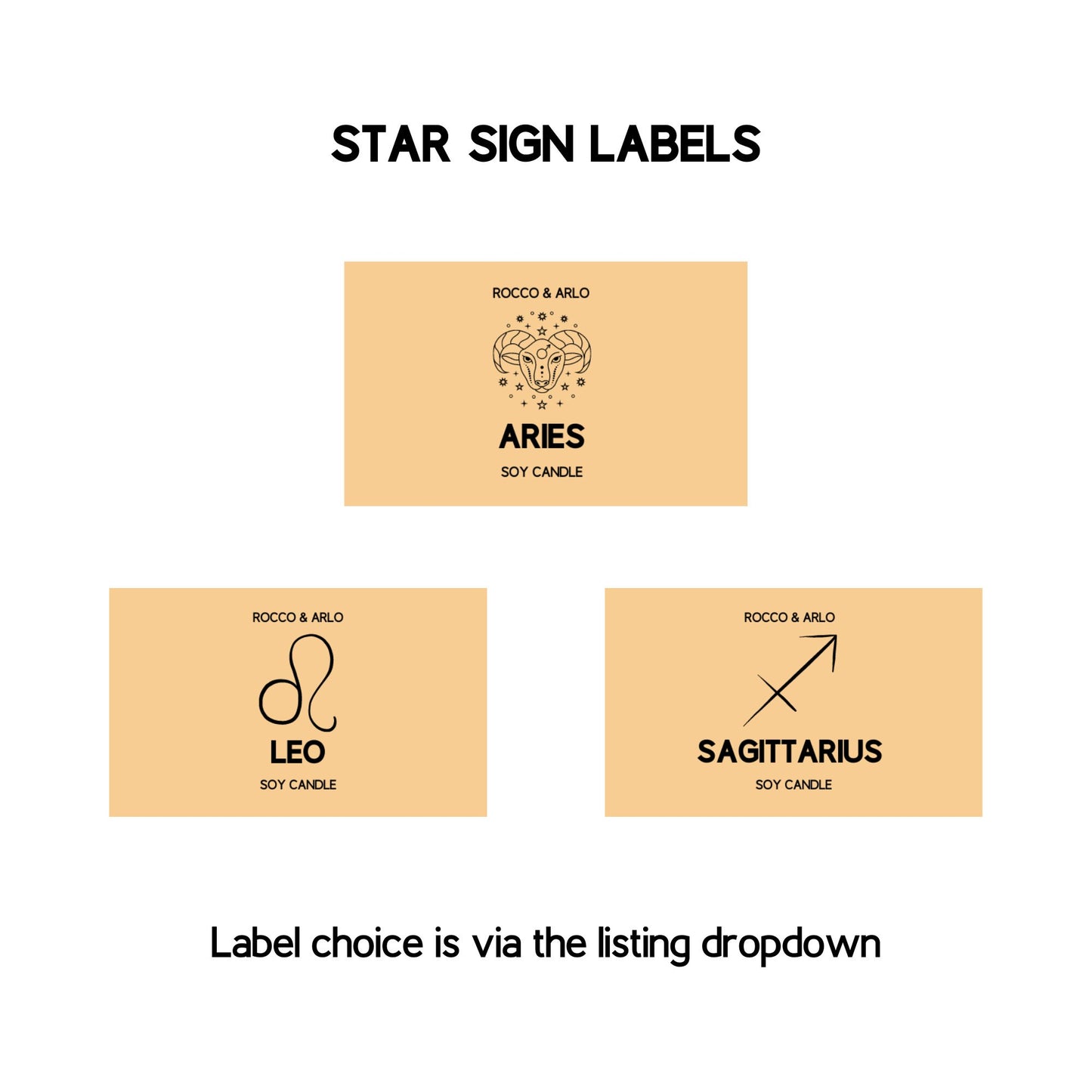 LEO Zodiac Crystal & Candle Making Kit | Add Star Sign, Glyph or Constellation Labels | Black Pomegranate Scented