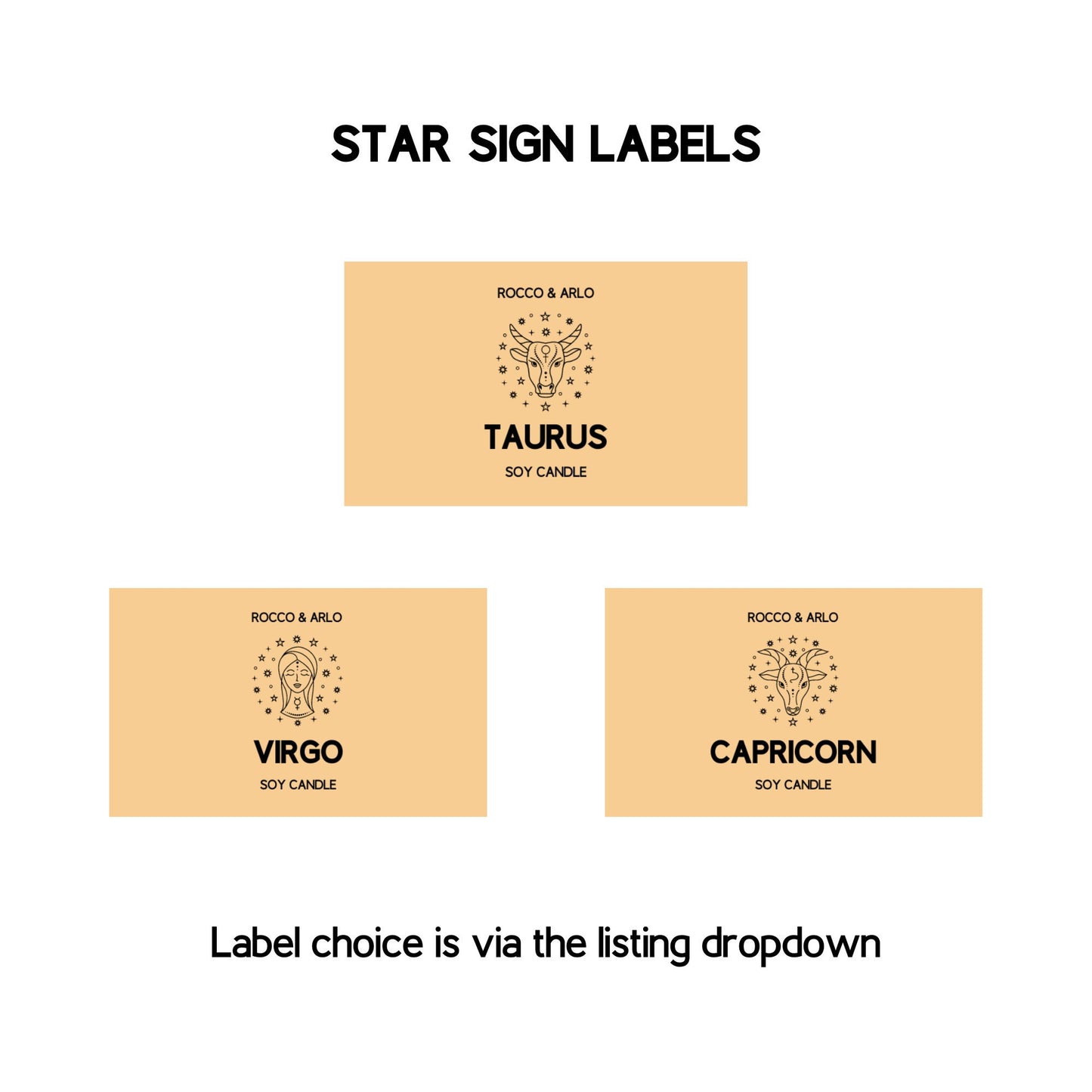 TAURUS Zodiac Crystal & Candle Making Kit | | Add Glyph, Star Sign or Constellation Labels | Pear and Freesia Scented