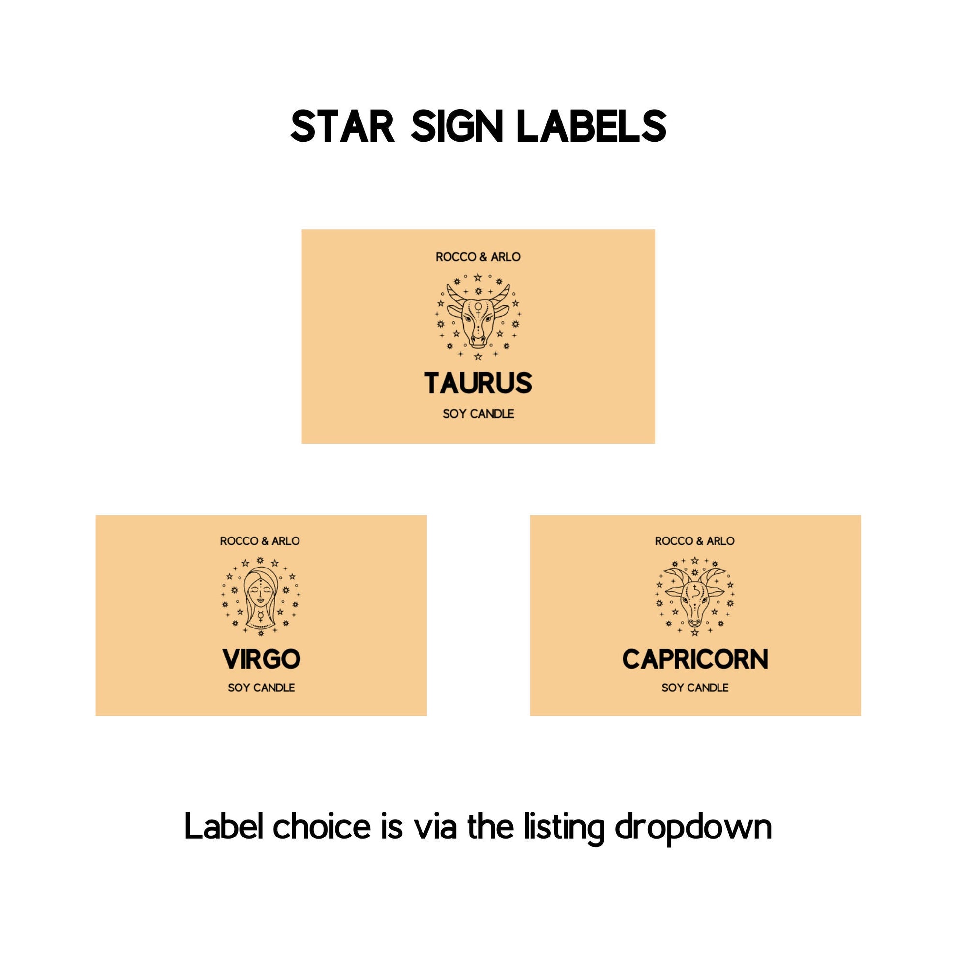 TAURUS Zodiac Crystal & Candle Making Kit | | Add Glyph, Star Sign or Constellation Labels | Pear and Freesia Scented