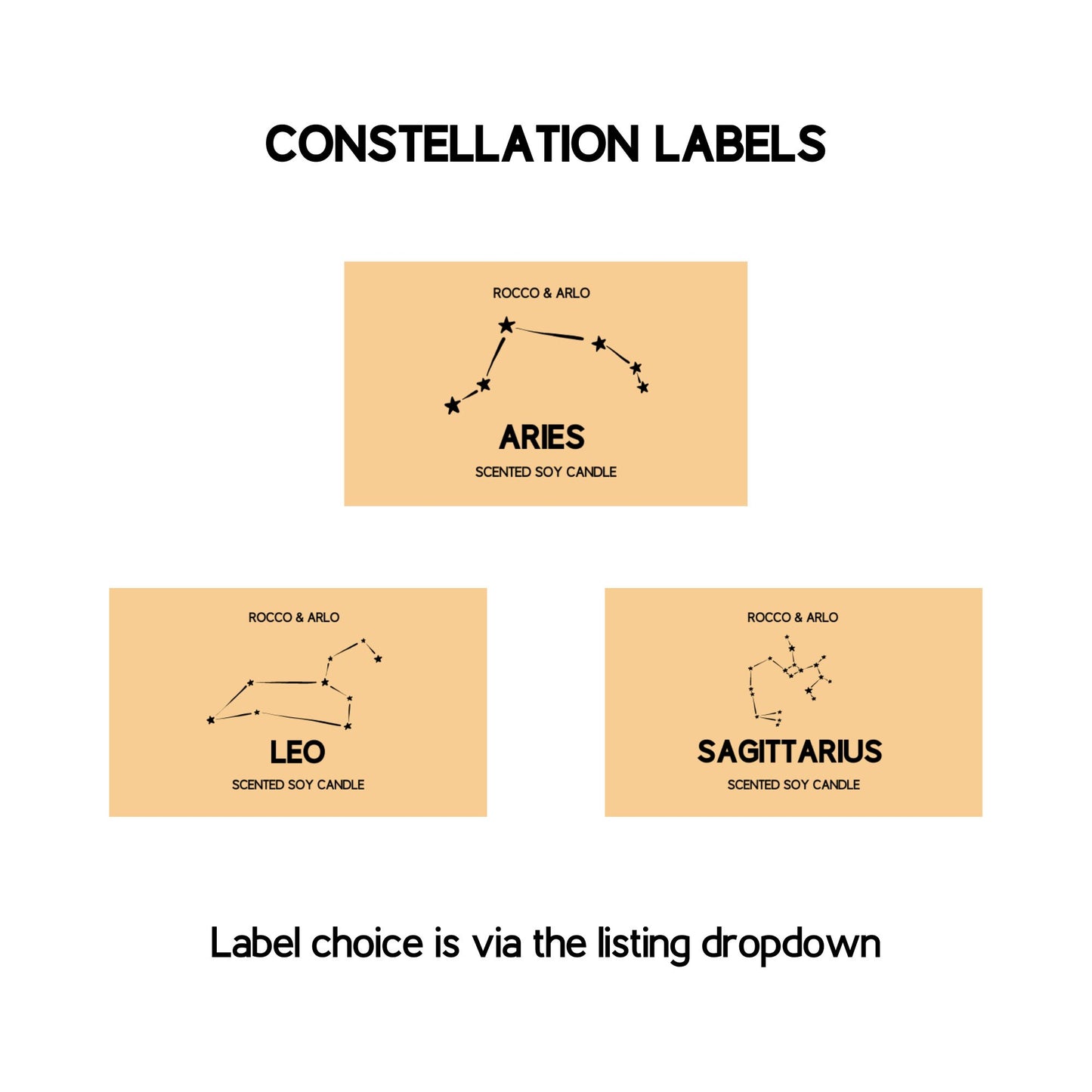 LEO Zodiac Crystal & Candle Making Kit | Add Star Sign, Glyph or Constellation Labels | Black Pomegranate Scented