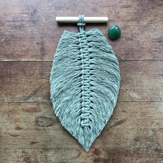 sage green macrame feather with green aventurine tumbled stone