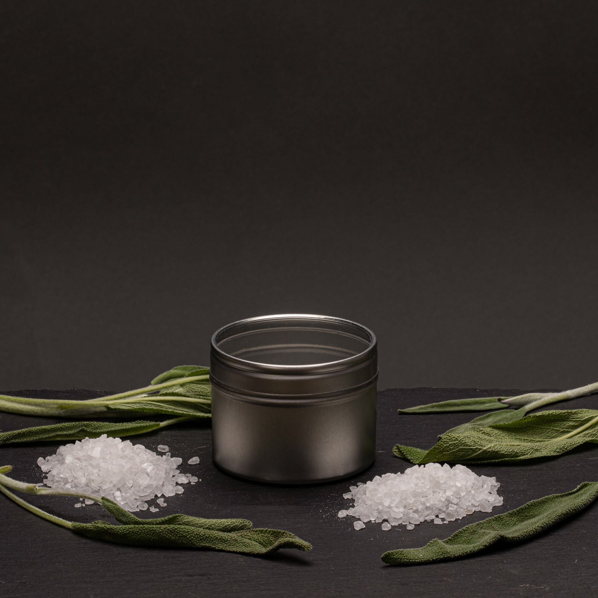 sage and sea salt scented tin candle
