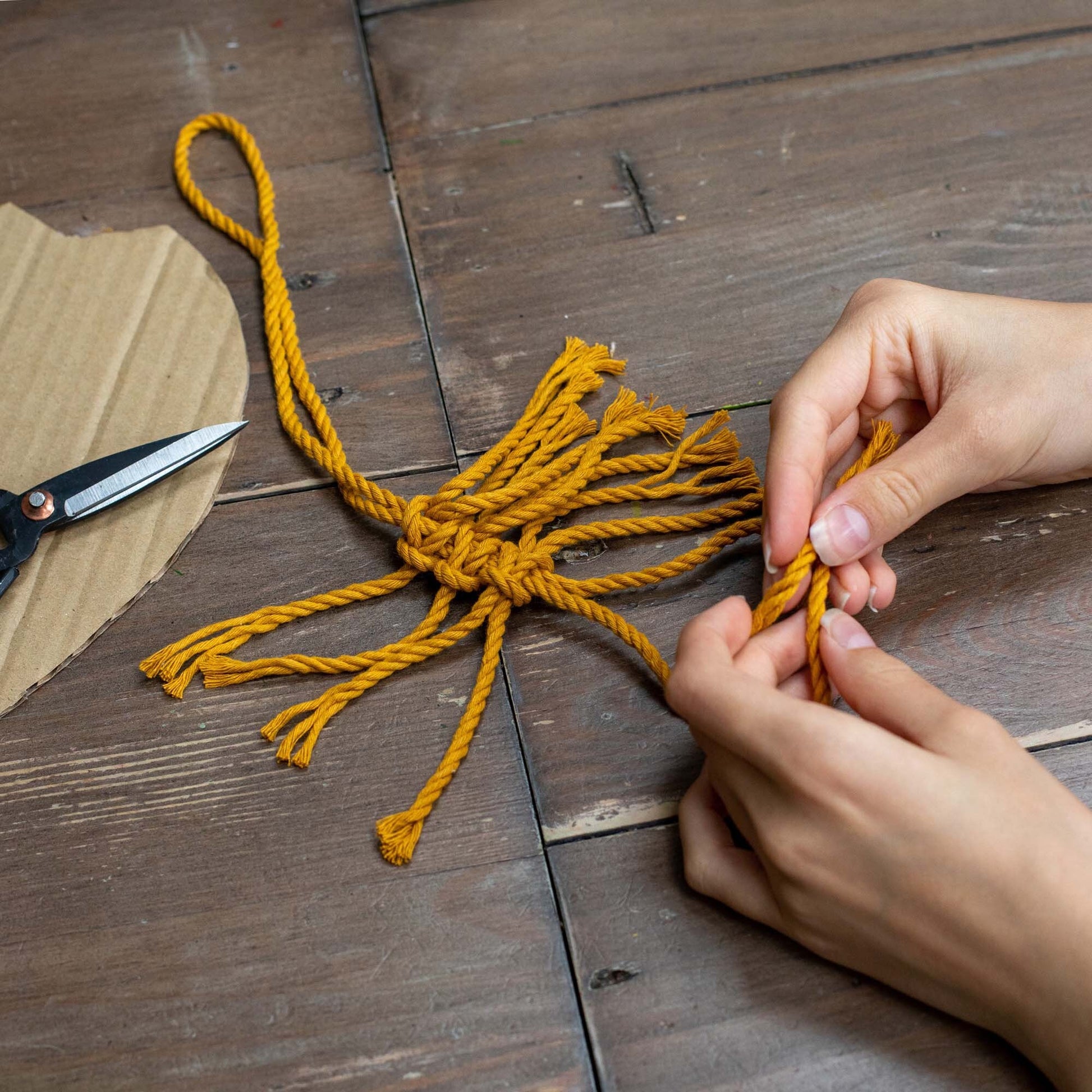 Macrame Kit | DIY Macrame Wall Hanging Kit Triple Feather | Dark Grey / Mustard / Light Grey