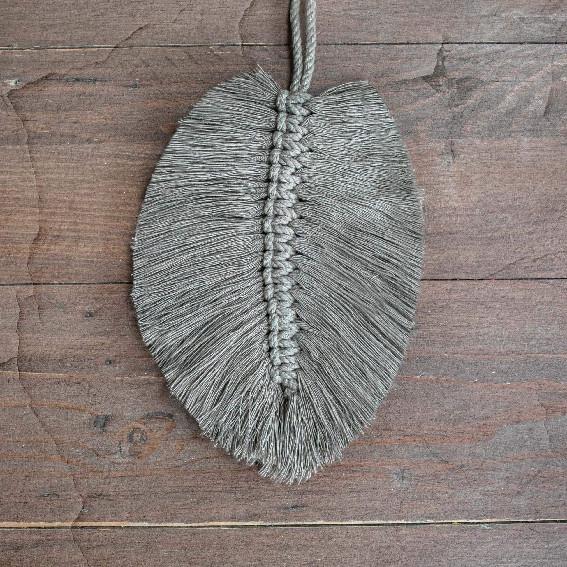 Macrame Kit | DIY Macrame Wall Hanging Kit Triple Feather | Dark Grey / Mustard / Light Grey