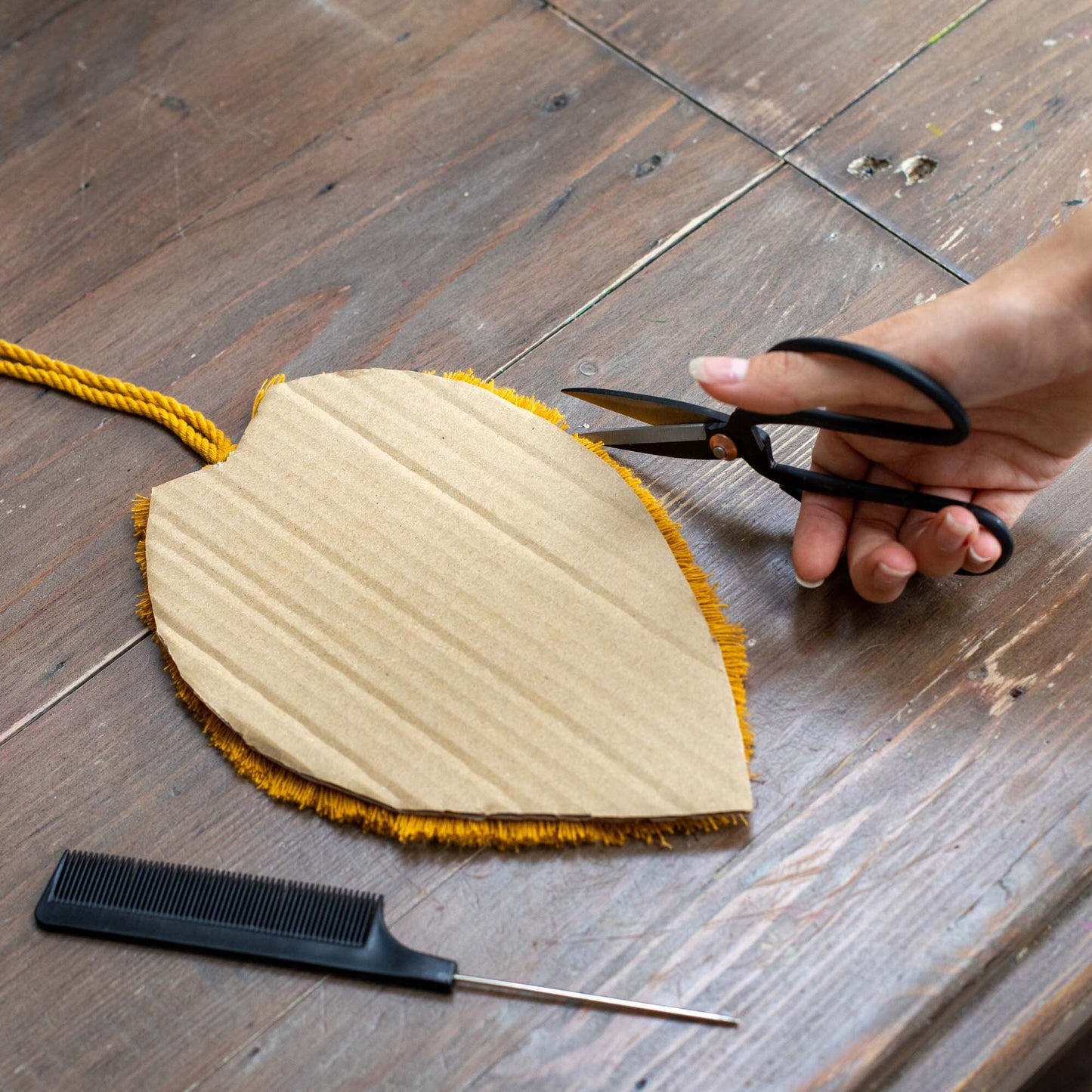 Macrame Kit | DIY Macrame Wall Hanging Kit Triple Feather | Dark Grey / Mustard / Light Grey