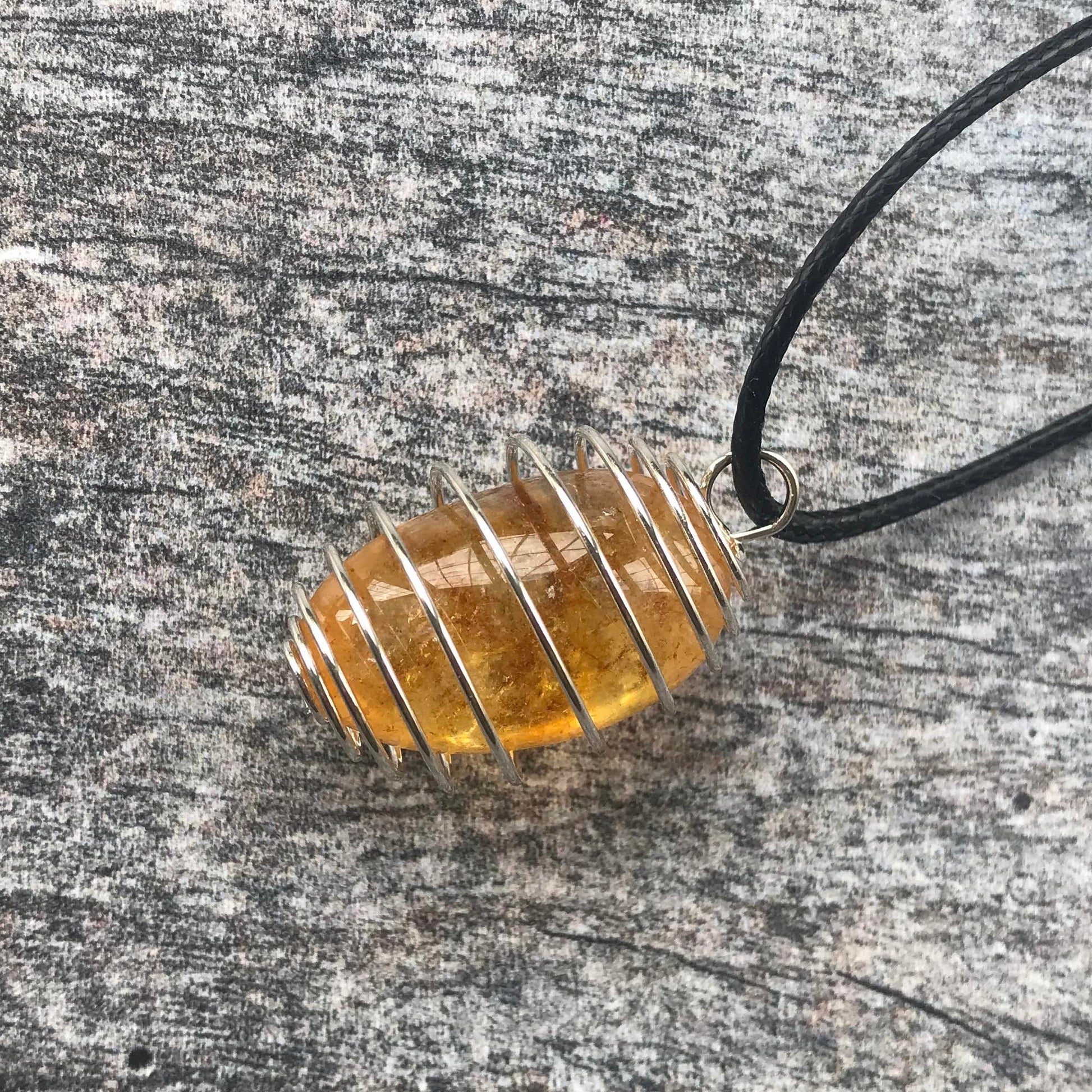 yellow citrine wire wrapped necklace