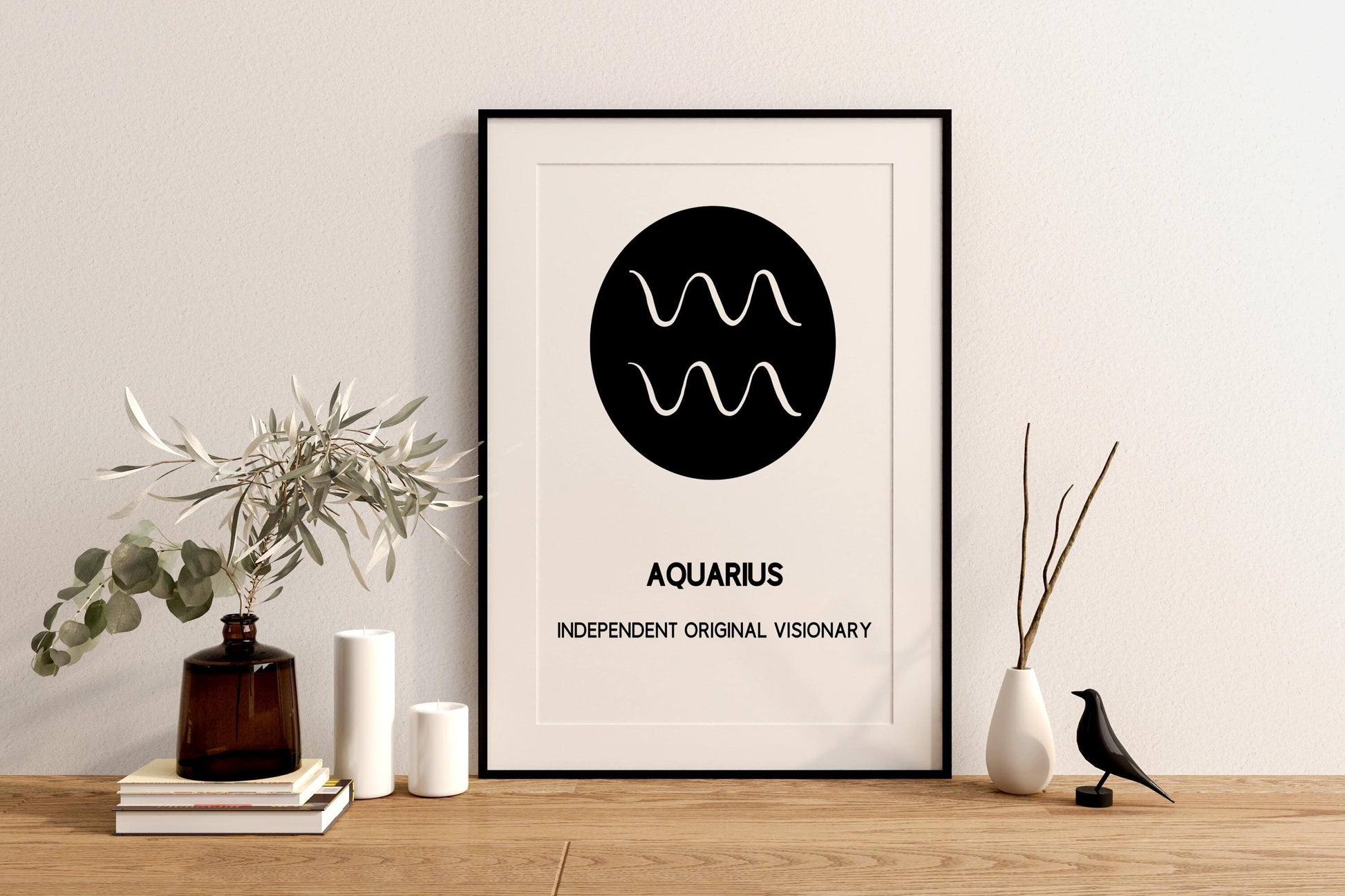 Zodiac Minimalist Wall Art | AQUARIUS Glyph Print | Zodiac Gift | Astrology Print As Home Decor | A4 Printable