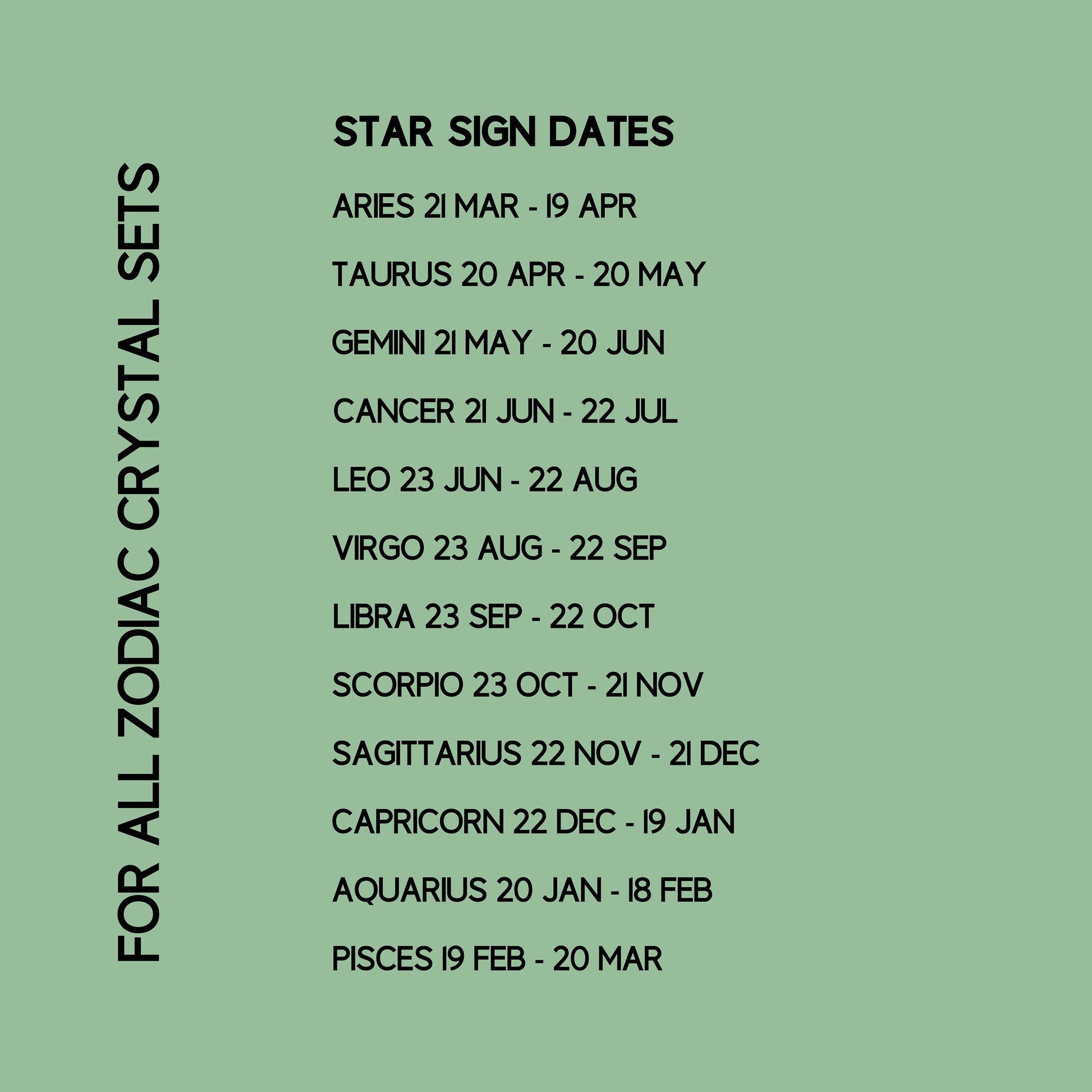 star sign dates for all zodiac crystal sets