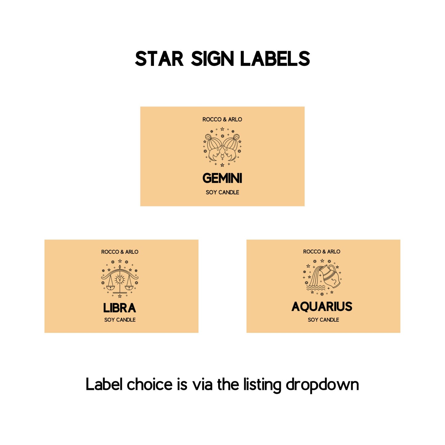 LIBRA Zodiac Crystal & Candle Making Kit | Add Star Sign, Glyph of Constellation Labels | Lime Basil Mandarin Scented