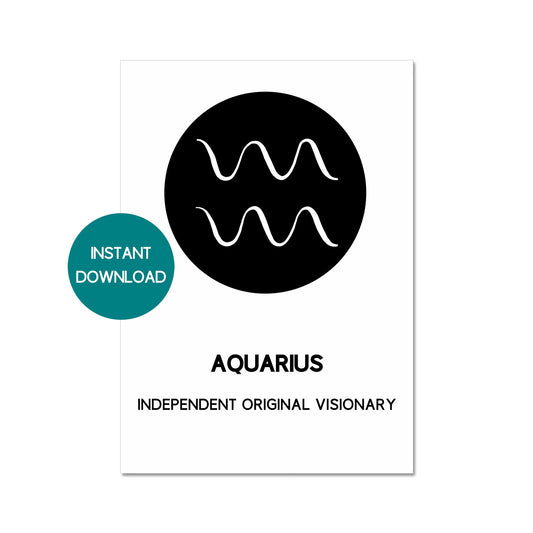 Zodiac Minimalist Wall Art | AQUARIUS Glyph Print | Zodiac Gift | Astrology Print As Home Decor | A4 Printable