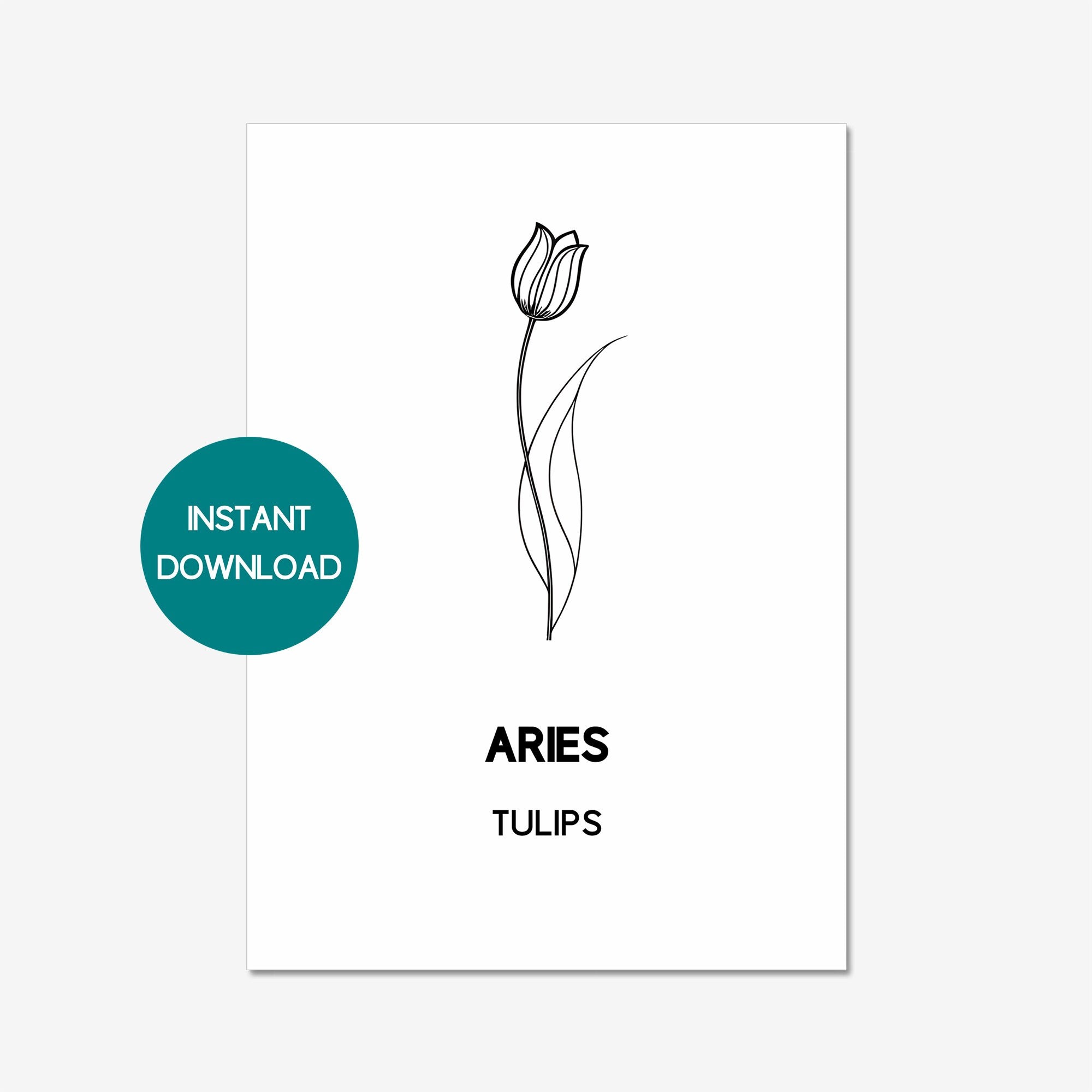 ARIES Zodiac Birth Flower Print TULIP Digital Download