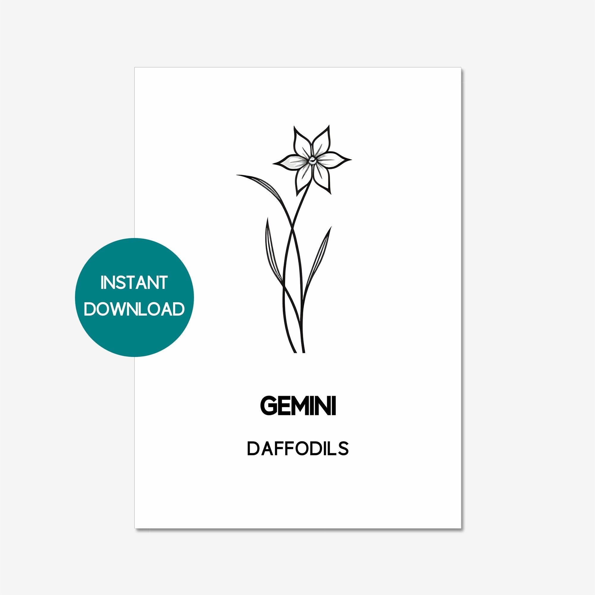 GEMINI Zodiac Birth Flower Print DAFFODIL Digital Download