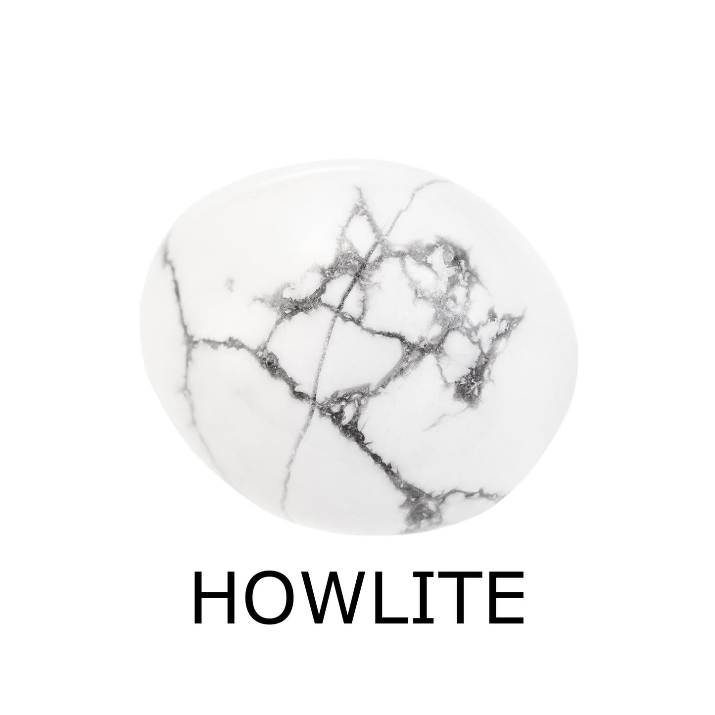 white howlite tumbled stone with label